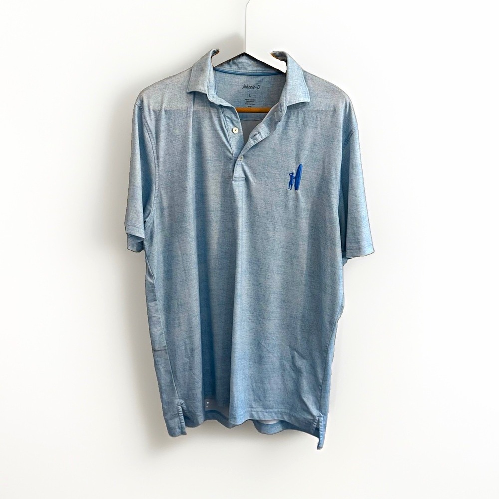 johnnie-O Men's Solid Blue Short Sleeve Polo Shirt L Embroidered Performance